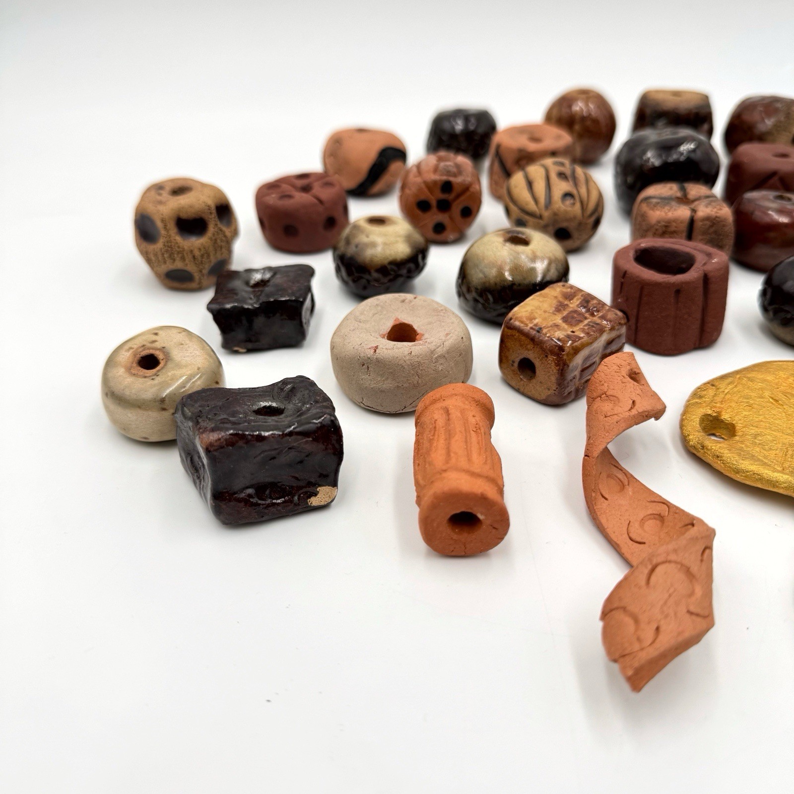 41 Piece Lot of Terracotta Clay Beads Asst Shapes & Colors .5”- 1”