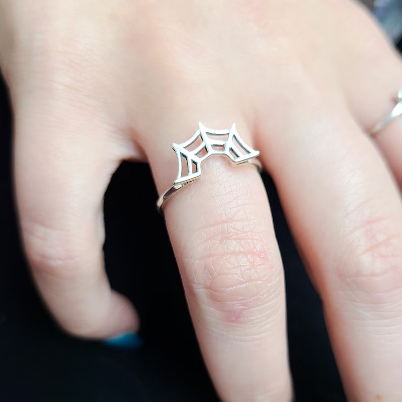 Spider Web Ring Cobweb Black Widow Spiderweb Stacking Web Wedding Band Jewelry