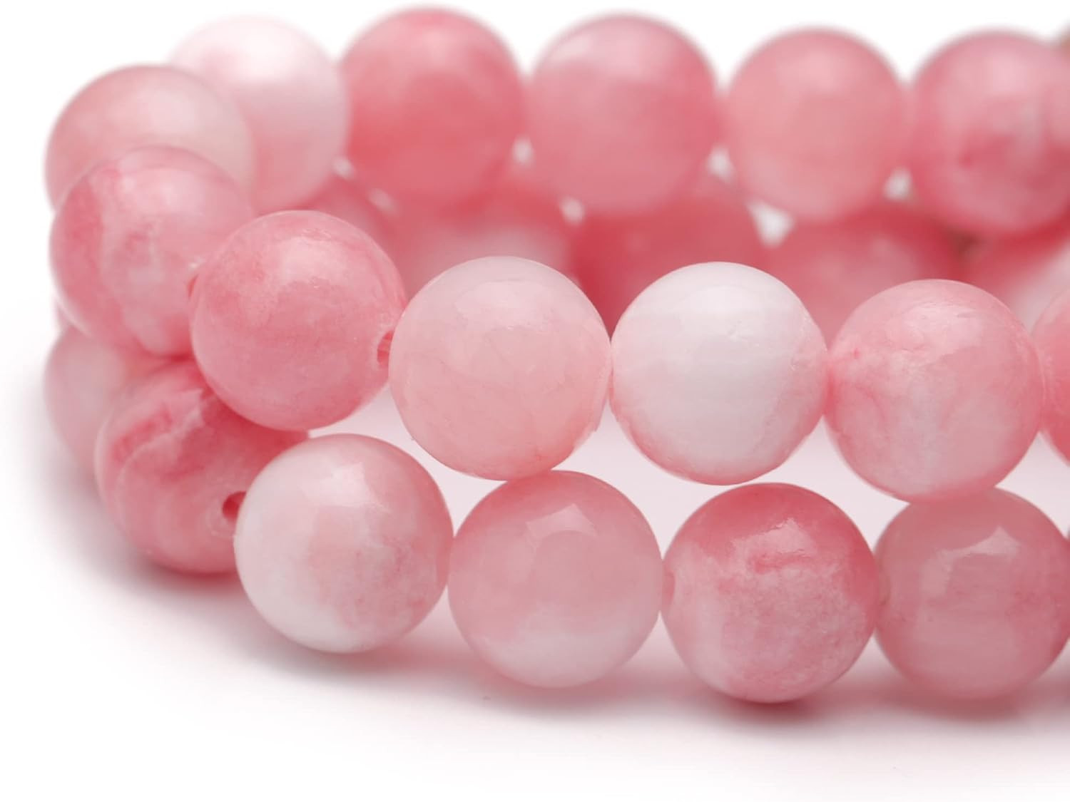 Natural Gemstone Beads for Jewelry Making,8Mm Pink White Jade Polished round Smo