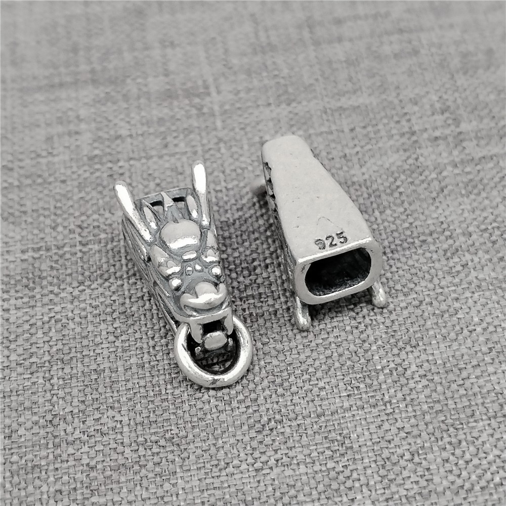 925 Sterling Silver Dragon Head Leather Cord End Cap for Bracelet, 1 piece