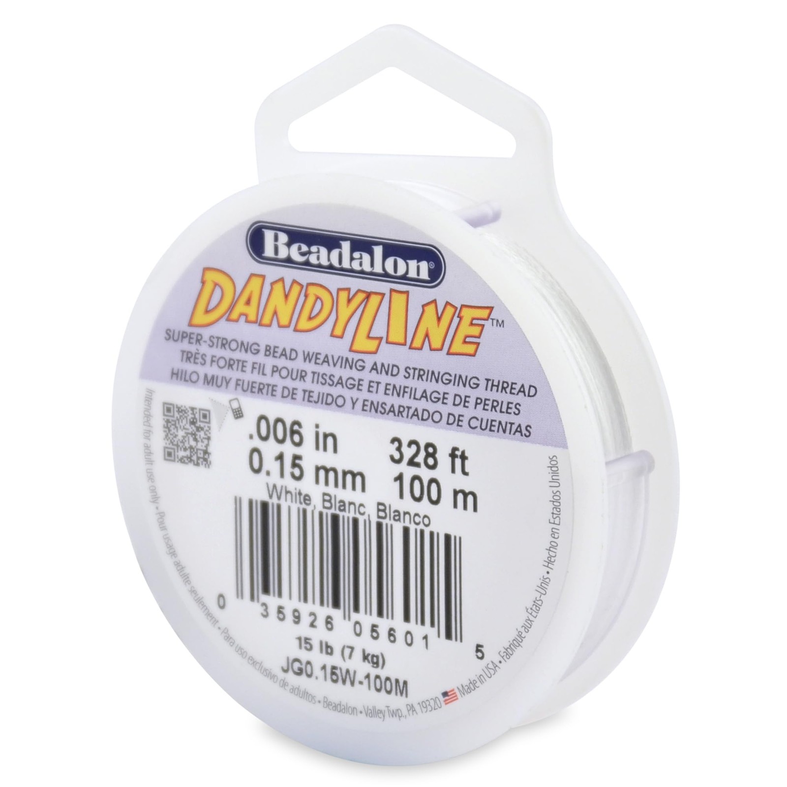 Beadalon Dandyline Bead Weaving & Stringing Thread, 0.15 mm / .006 in, White,…