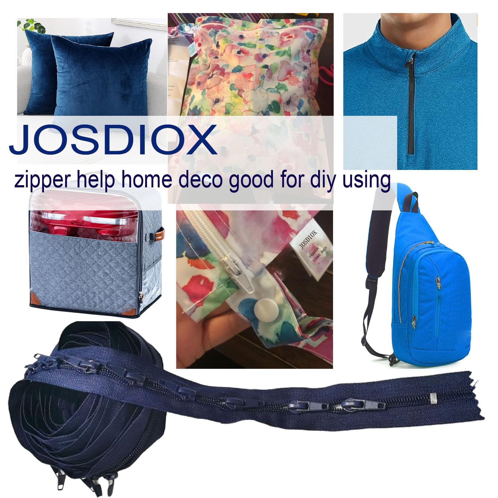 5 Yards #5 Blue Nylon Coil Sewing Zippers by The Yard with 15 Sliders