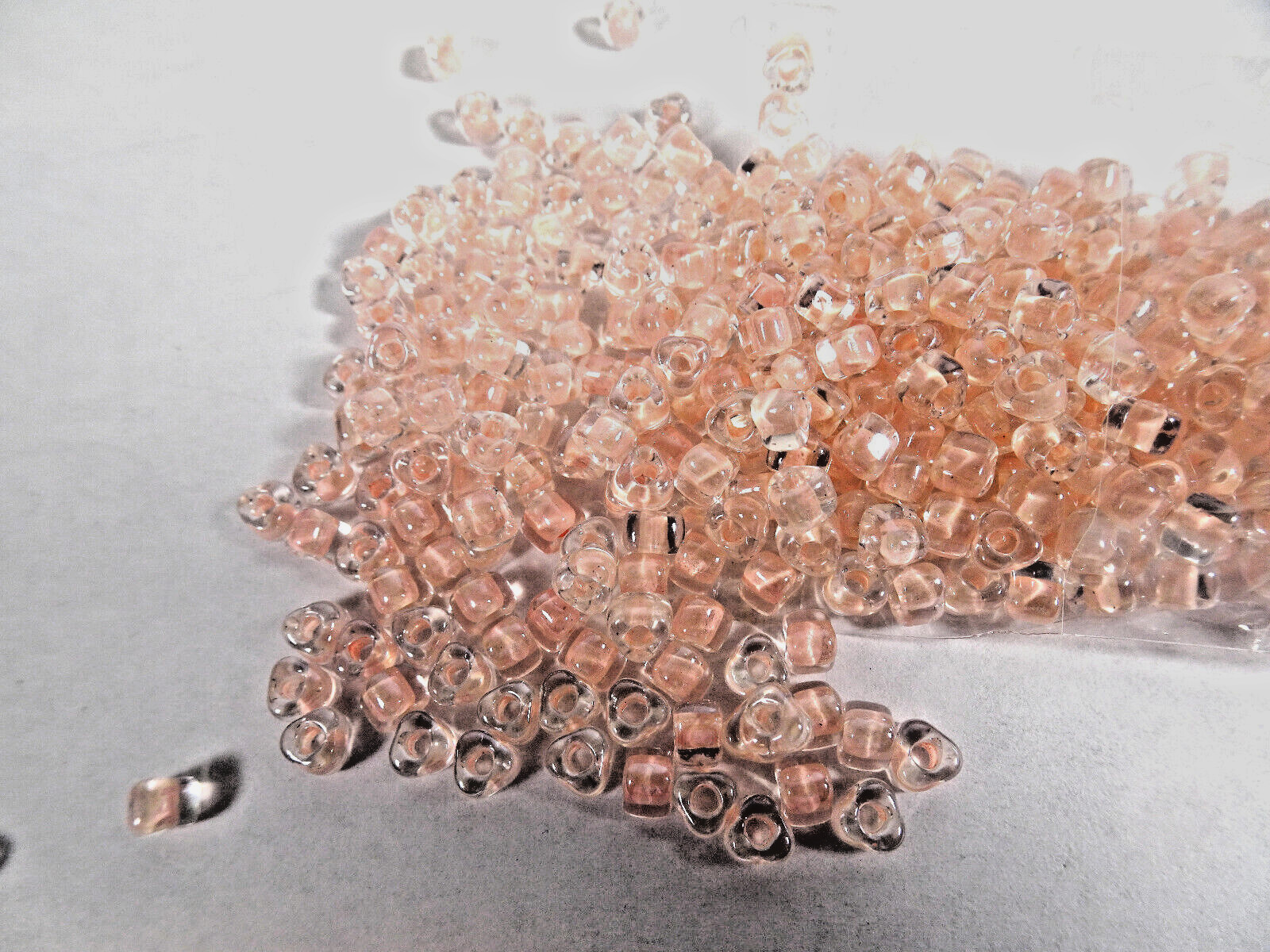 100 Miyuki Transparent Color-Lined Clear & Light Pink Glass TRIANGLE BEADS