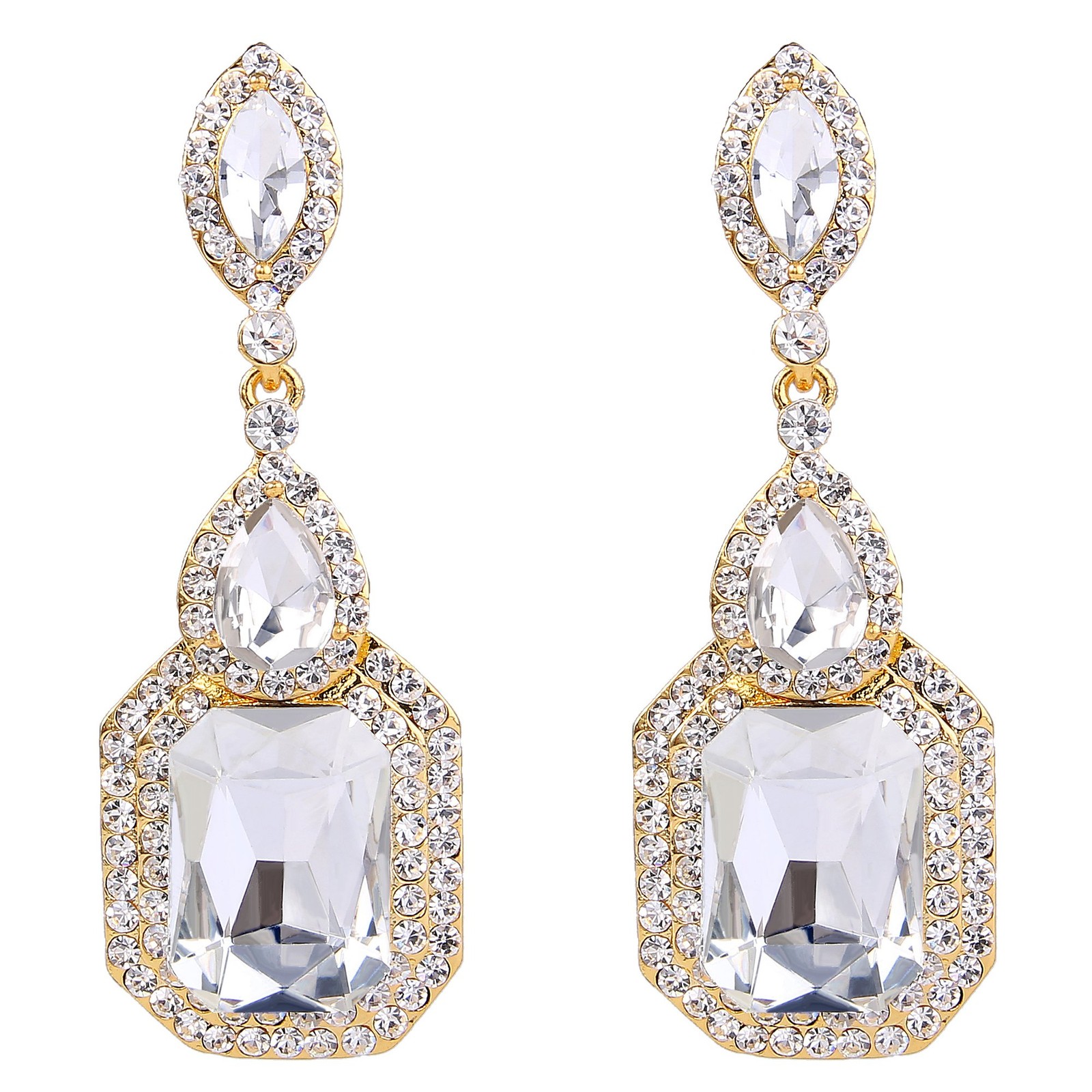 Dangle Earrings for Women Wedding Bridal Emerald Cut Crystal Infinity Figure 8 C