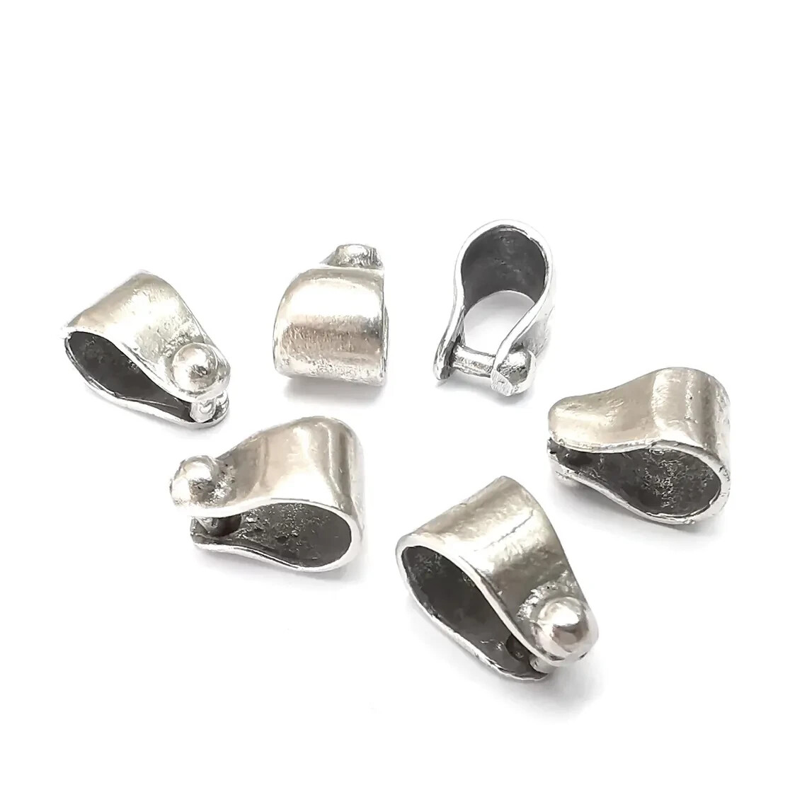 5 Pieces Riveted Shape Bails, Connector Beads, Hoop, Findings, Antique Silver