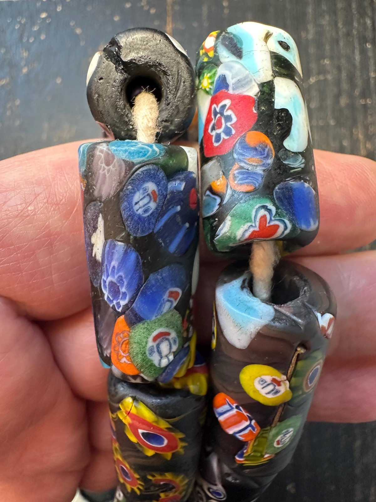 Vintage Style Millefiori Glass Bead Strand 23–24 Inches – Cylindrical Venetian