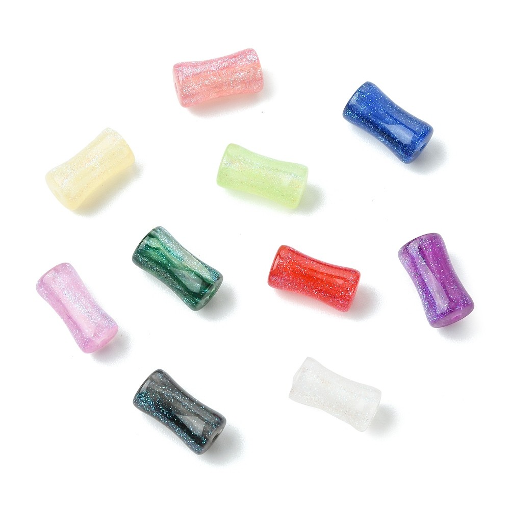 80pcs Tube Resin Beads Bamboo Shape Glitter Powder for Bracelet Necklace Jewelry