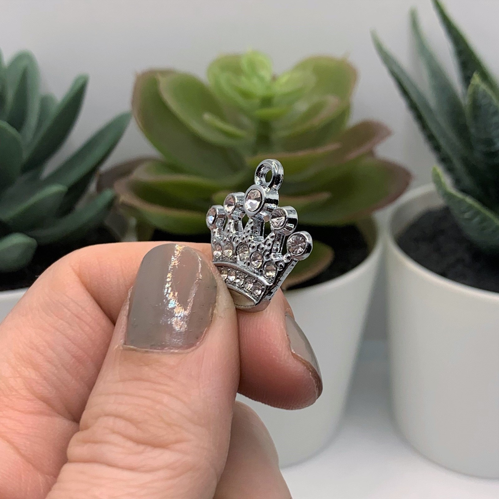 Silver and Diamond Rhinestone Crown Charms, 21x20mm – US Seller