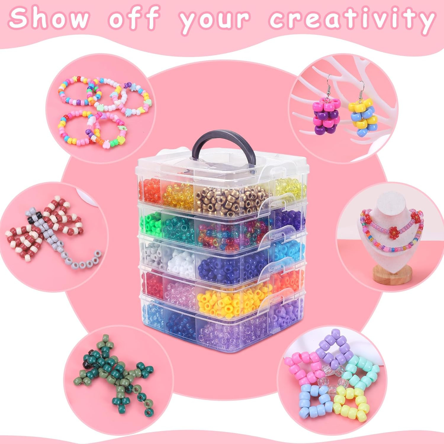 6000 Pcs Pony Beads Bulk, 30 Colors Plastic Bead for Creating Bracelets Crafts H