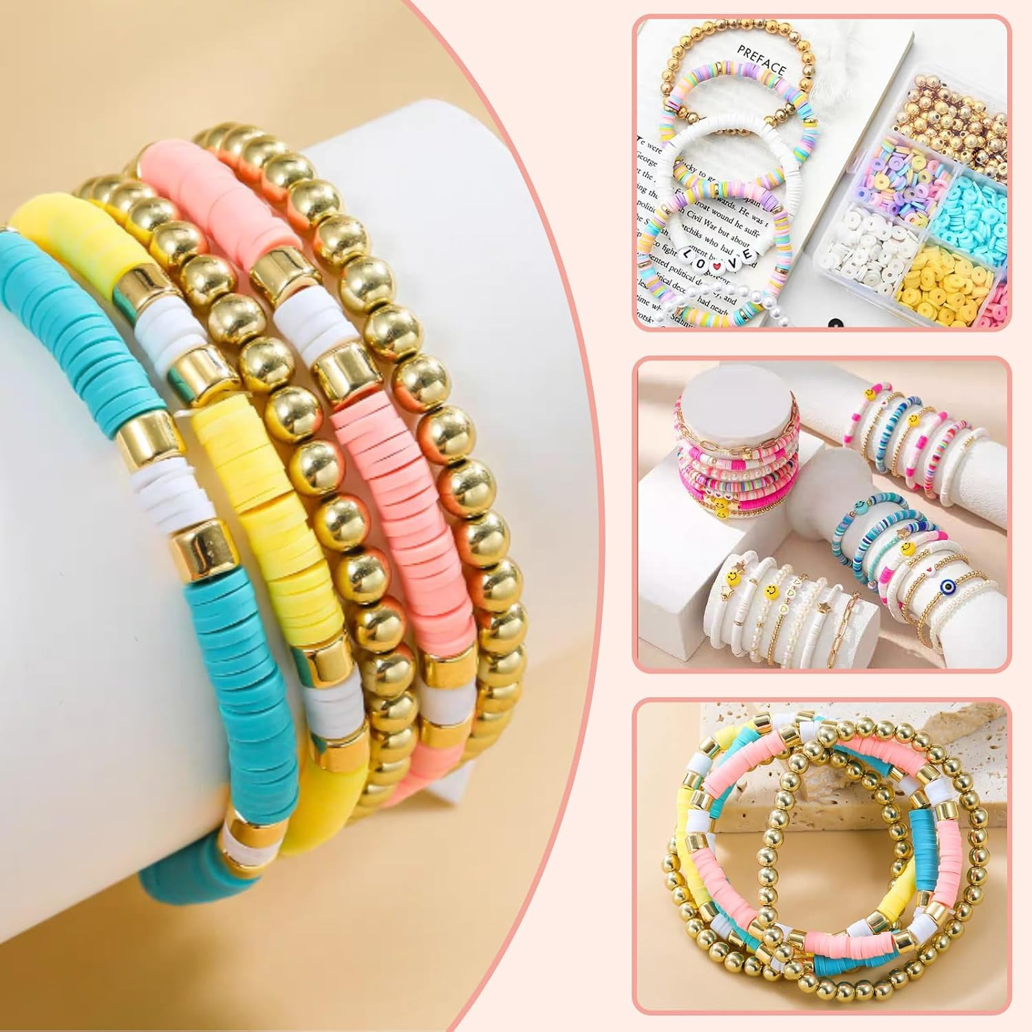 2350Pcs Pink Clay Beads for Bracelets Making | 6 Color Heishi Beads Polymer for