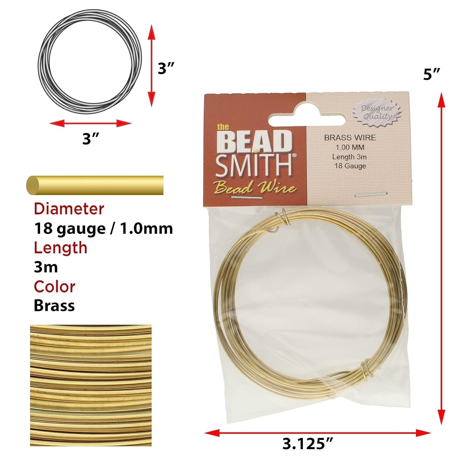Professional German Jewelry Wire – 1mm Dia, 18 Gauge, 3 Meter Coil – Brass – …