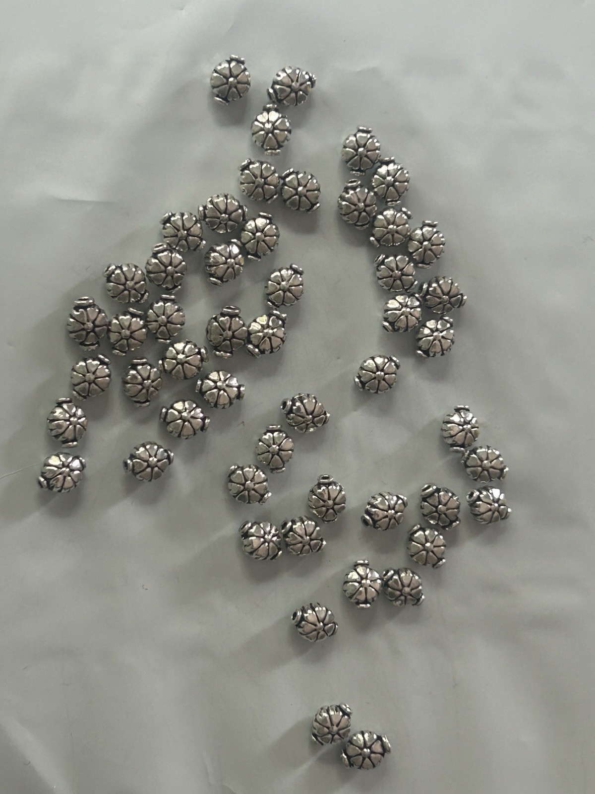 Vintage Bali Sterling Silver Flower Spacer Beads Lot 30 Grams 52 Beads