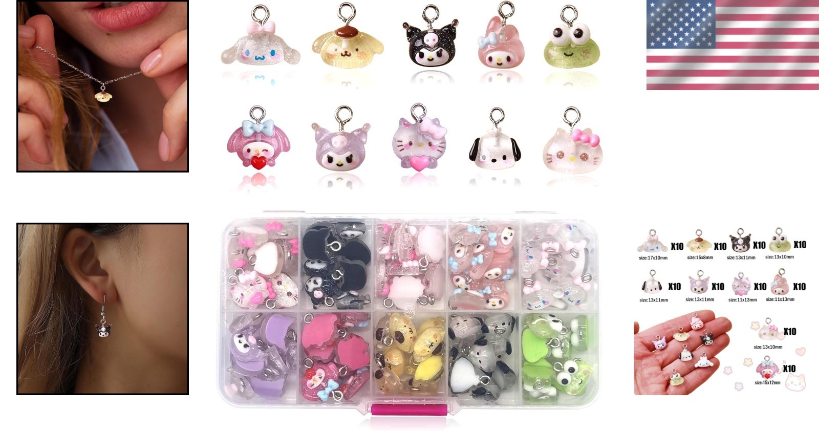 100PCS Cute Cartoon Resin Charms for DIY Jewelry Making