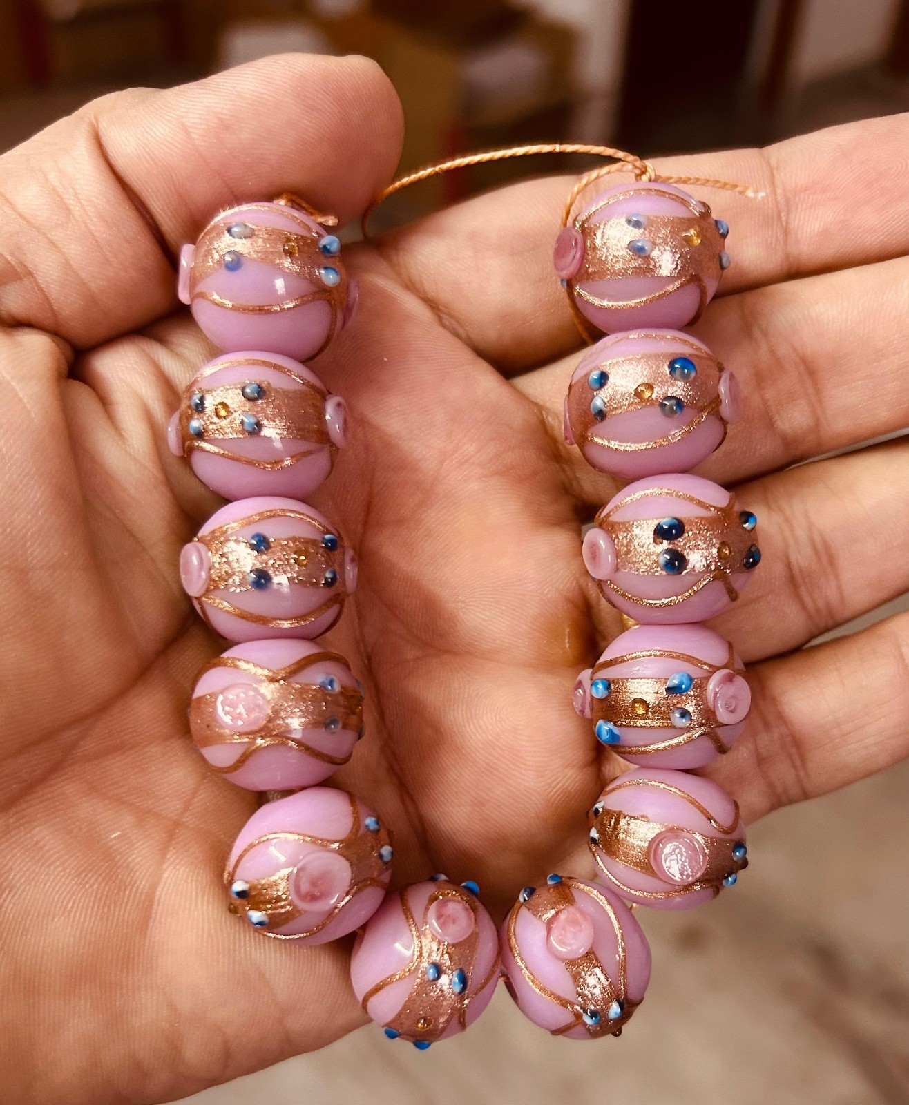 5 Strands Pink Beads 16mm Round Wedding Cake Beads Handmade Jewelry Glass Beads