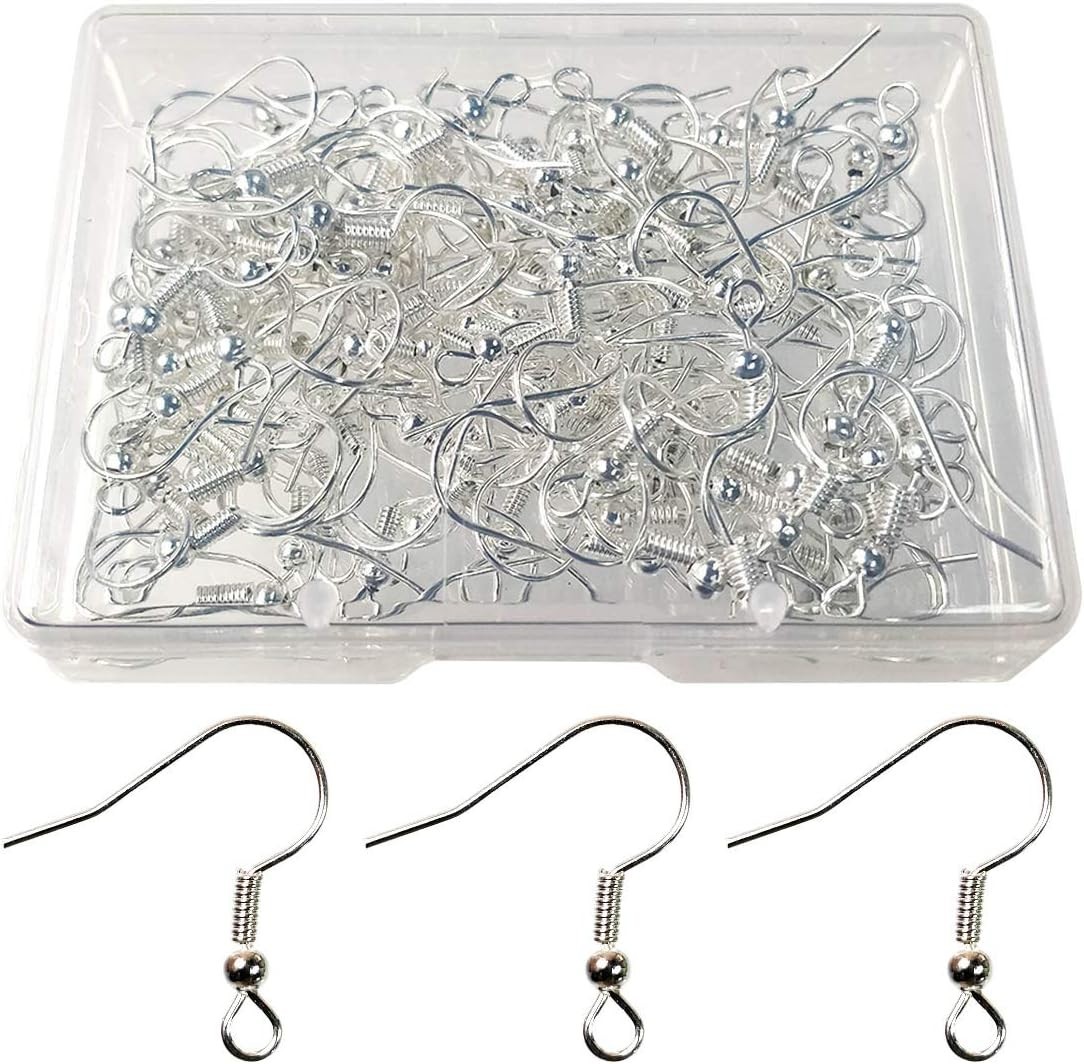 120Pcs Earring Hooks with Ball and Coil, Hypo Allergenic Plated Silver Ear Wires