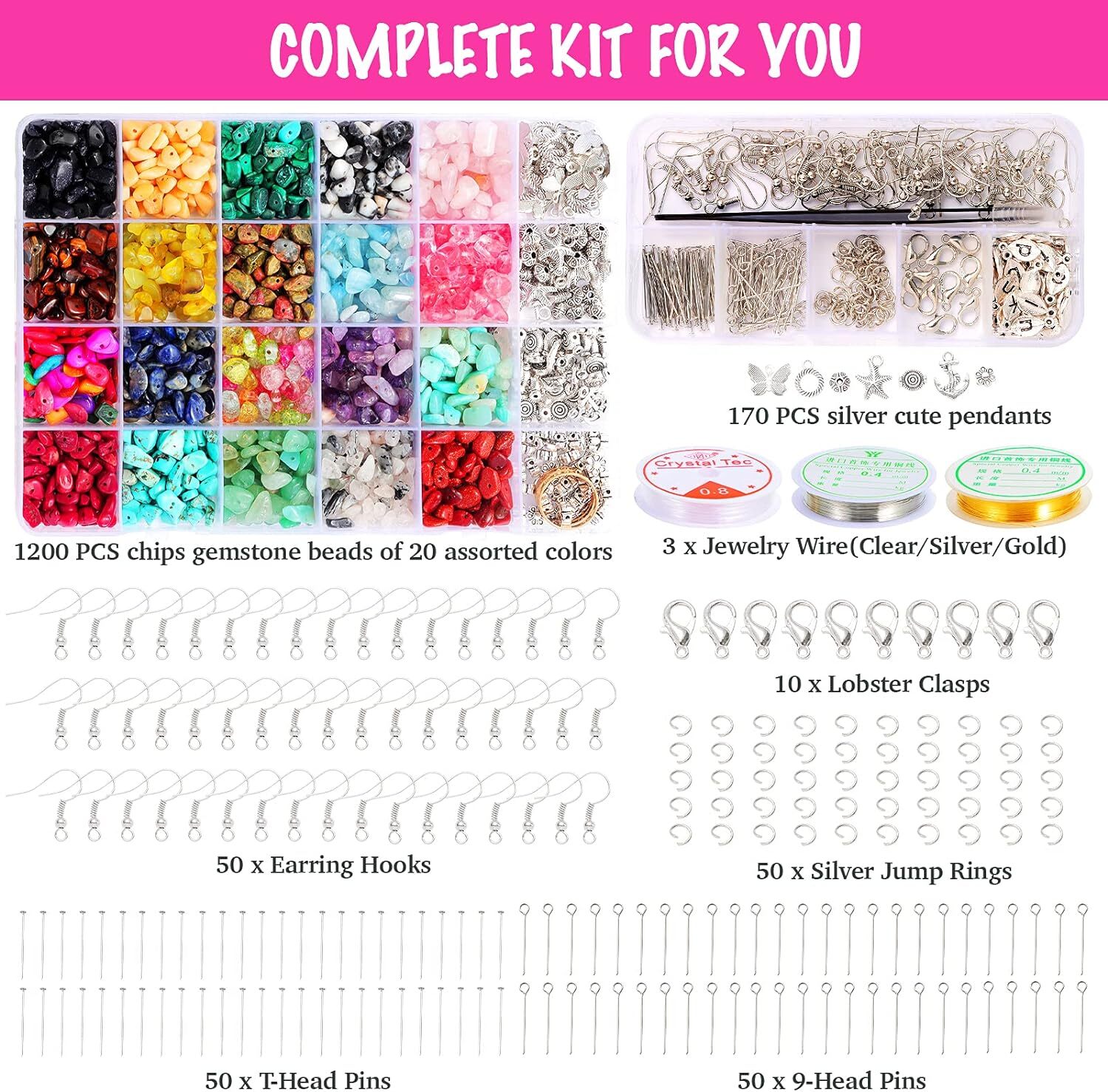 Jewelry Making Supplies Kit 1587 Pcs Beads Crystal Pliers Beading Wire Earring