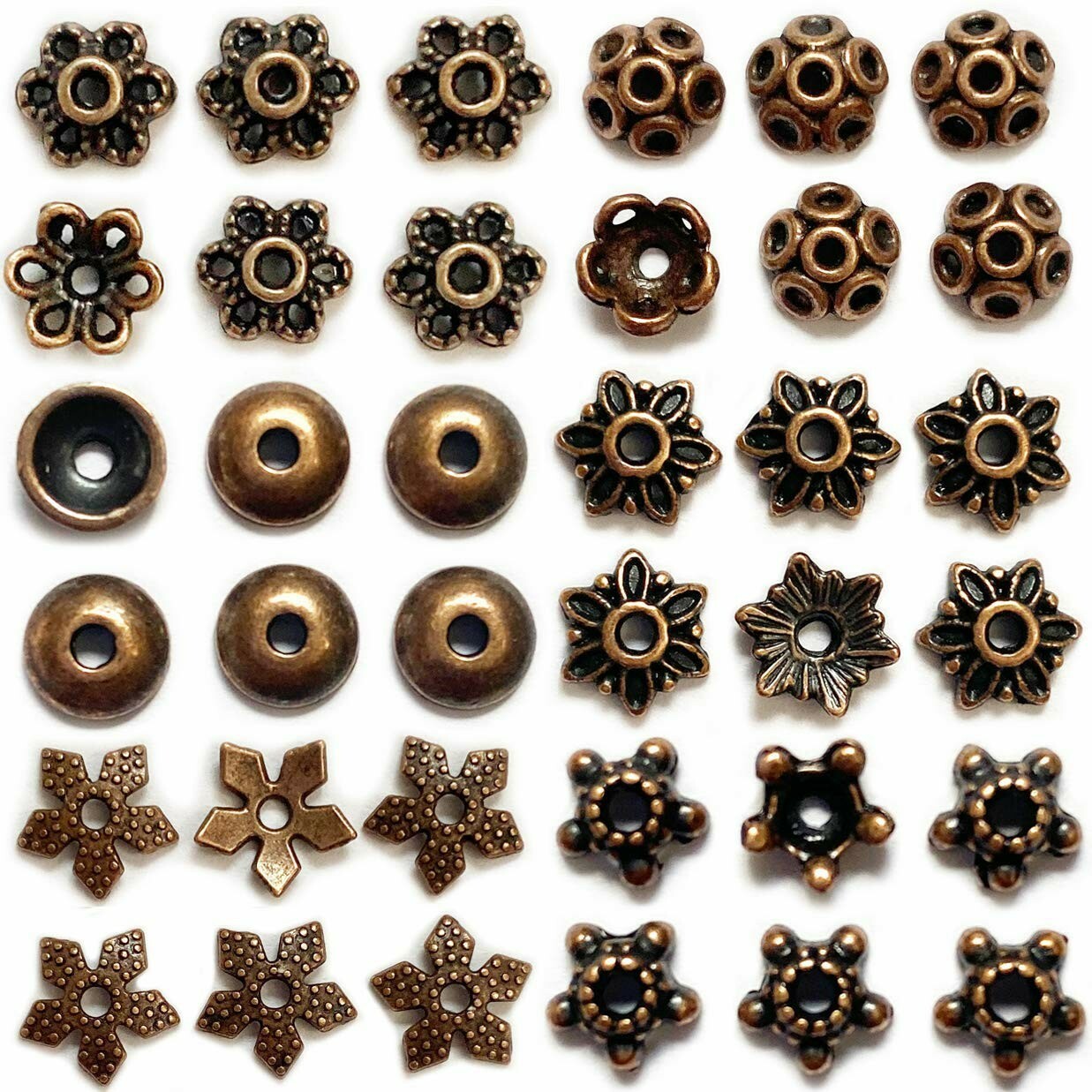 40 Bead Caps Antique Copper Tone Spacers Findings Floral Assorted Lot 8mm-14mm