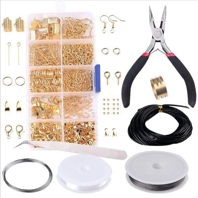 Jewelry Making Starter Kit with Pliers, Wires & 10 Types of Gold Findings | DIY