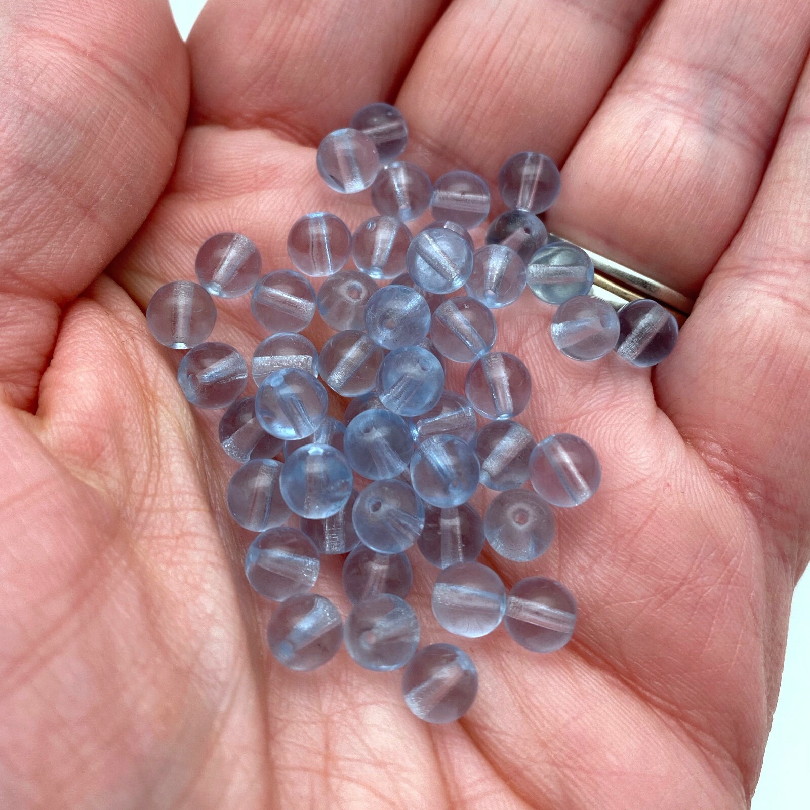Vintage Air Force Blue & Clear Czech Glass Beads (6mm) (BCG159)