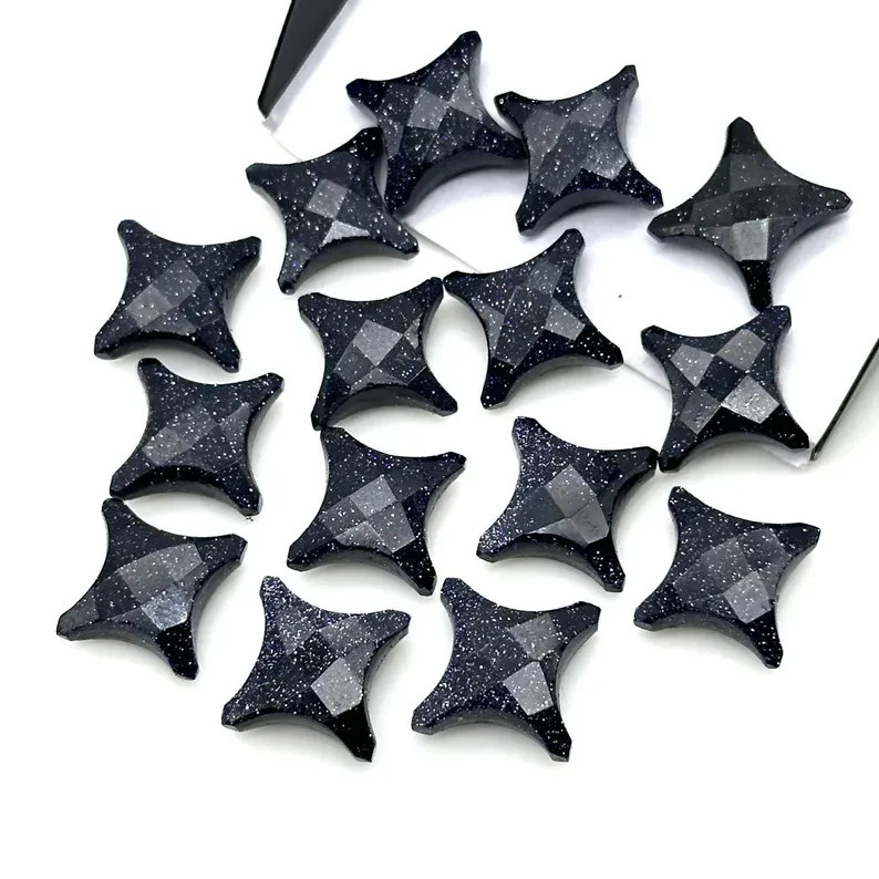 5Pcs Black Sunstone Ninja Star Faceted Gemstone Carvings (11×15 mm)