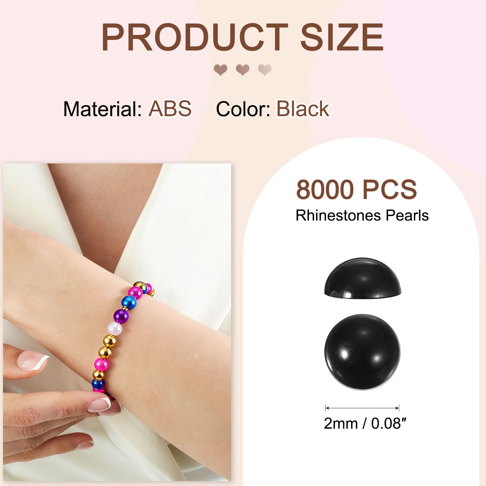 8000 Pcs 2mm Black Half Round Pearls Beads for Crafting