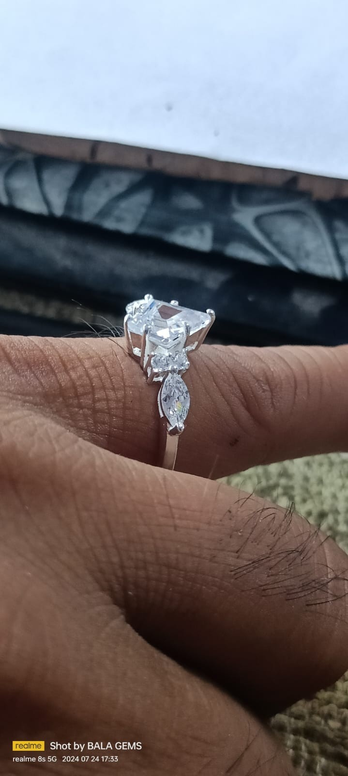 Unique Kite Cut Moissanite Engagement Ring, Art Deco White Gold Cluster Ring