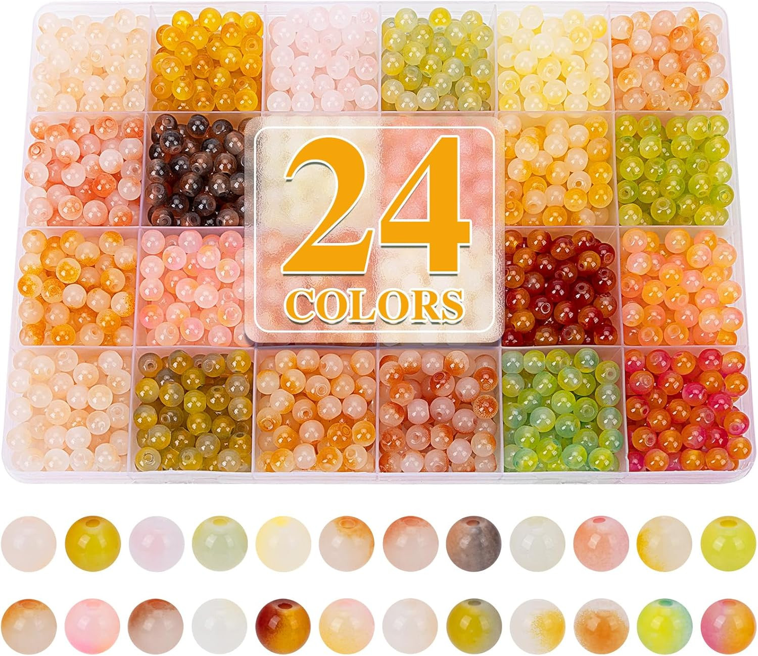 about 1200+ Pcs 6Mm Glass Beads Bracelet Making Kit, 24 Assorted Yellow Bi-Color