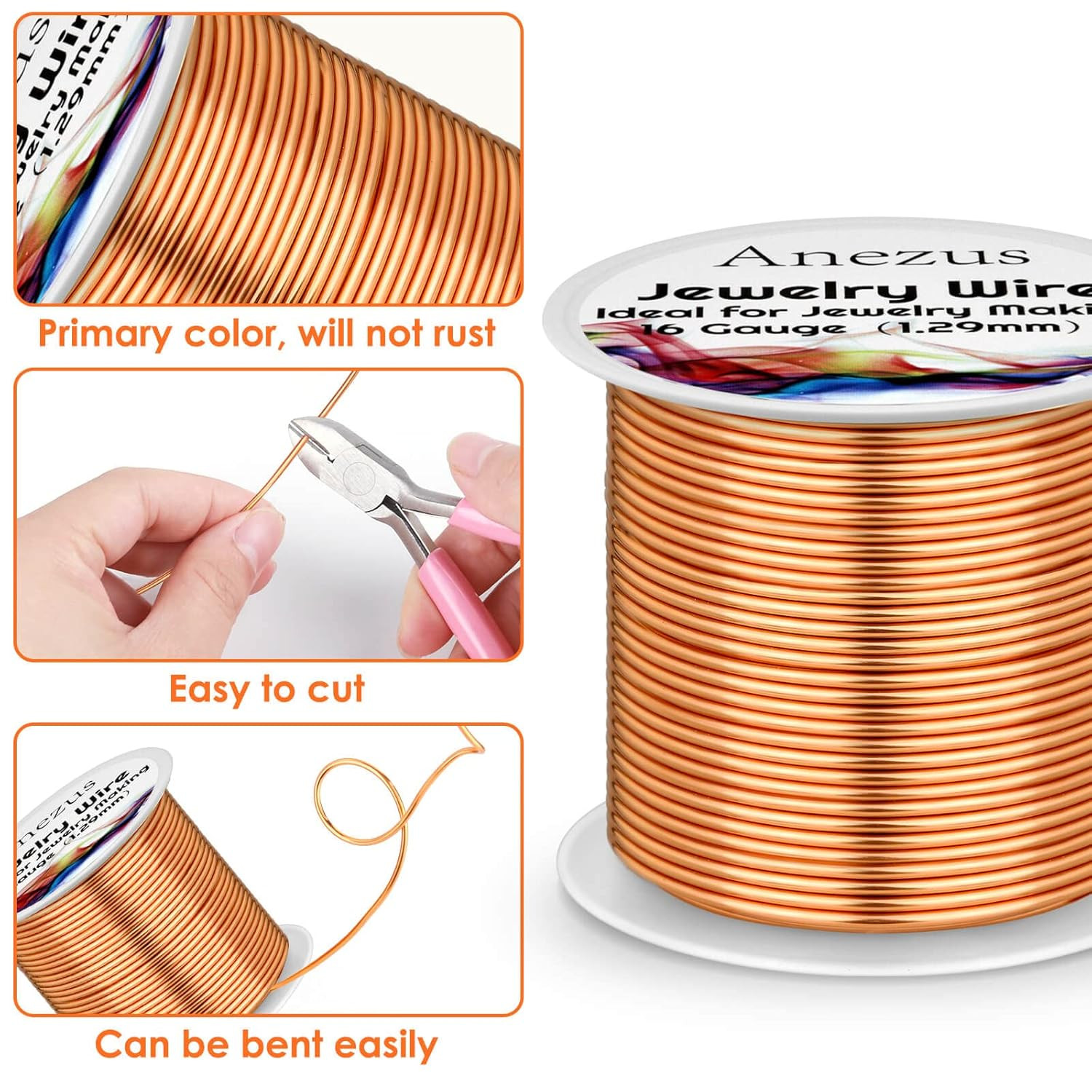16 Gauge Jewelry Wire, 11 Yards Craft Wire Tarnish Resistant Copper Wire