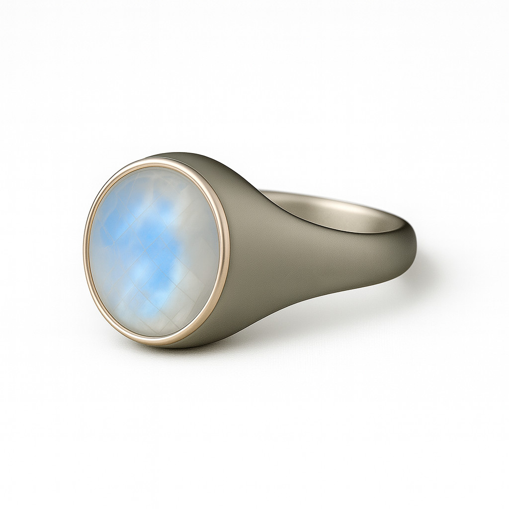 Natural Rainbow Moonstone Turkish Handmade Men’s 925 Sterling Silver Rings B#525