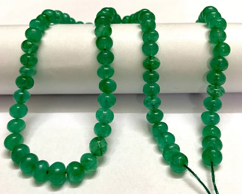 AAA+ Natural Green Barrel Smooth Rondelle Beads 6-7 mm Green Barrel Gemstone