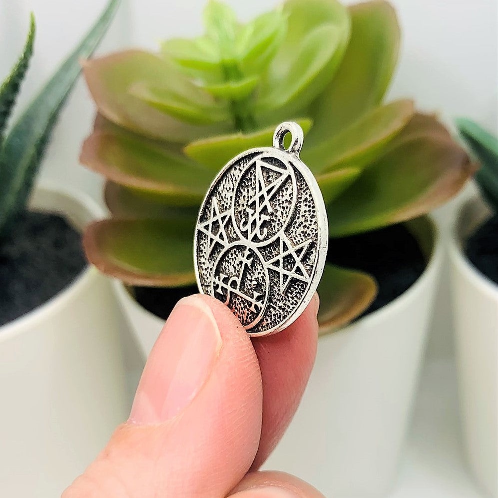 Antiqued Silver Lucifer and Lilith Demon Sigil Pendant Charm, 20x22mm – US