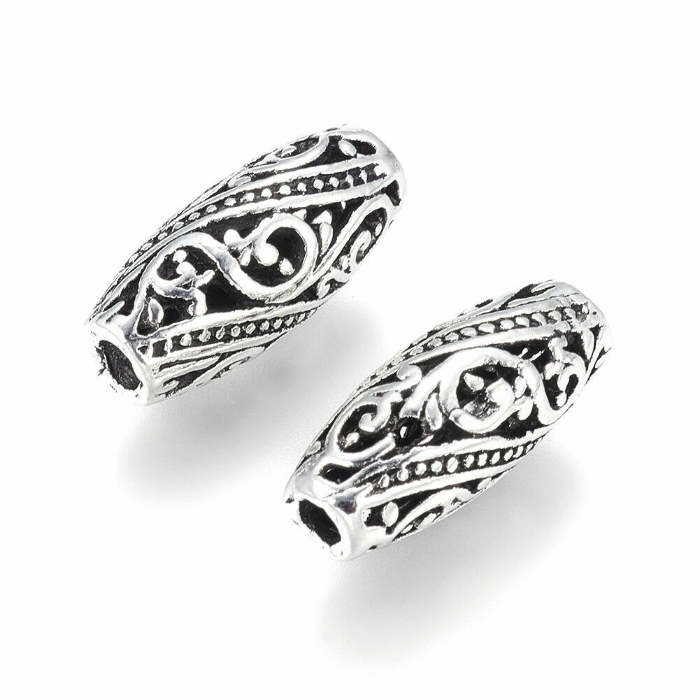 10pcs Tibetan Silver Alloy Metal Beads Oval Loose Spacer Beading 17x7mm