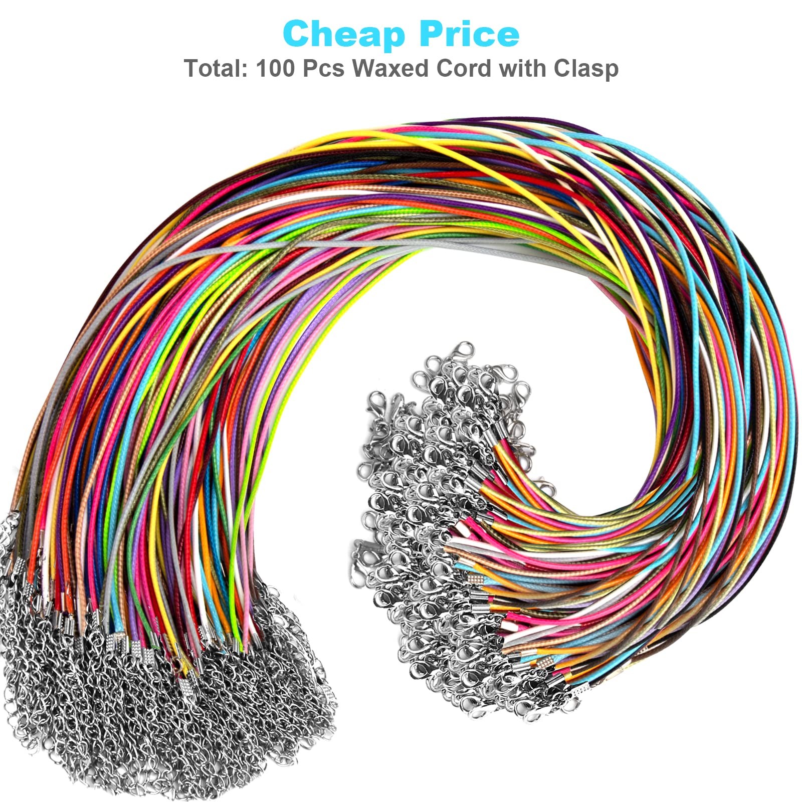 100 Pcs Waxed Necklace Cord with Clasp for DIY Jewelry Making Bracelet Necklace