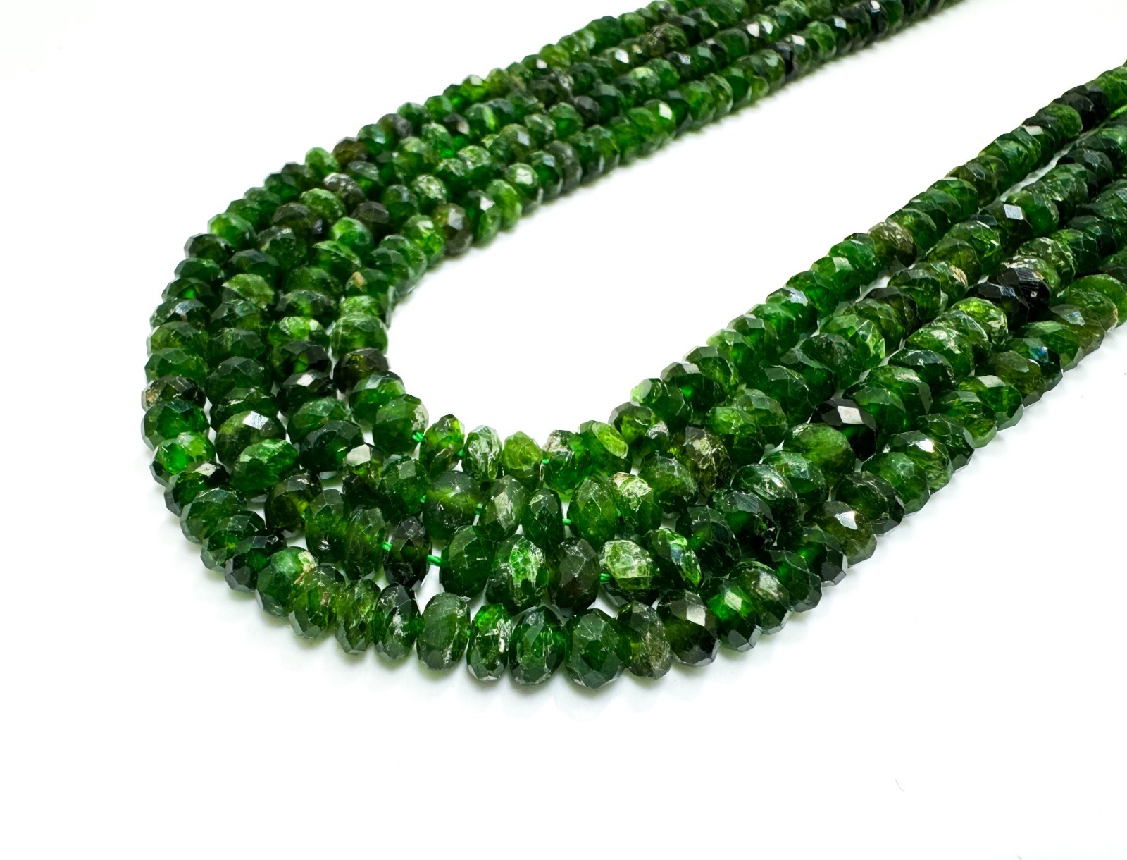 AA Natural Chrome Diopside Faceted Rondelle Beads Deep Green Gemstone RDF61A