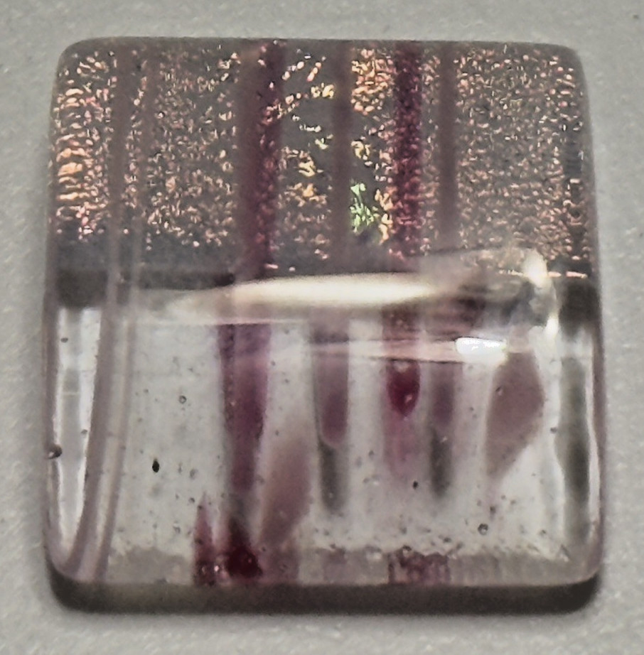 Handcrafted Artesian Dichroic Fused glass hand made square PINK cabochon vintage