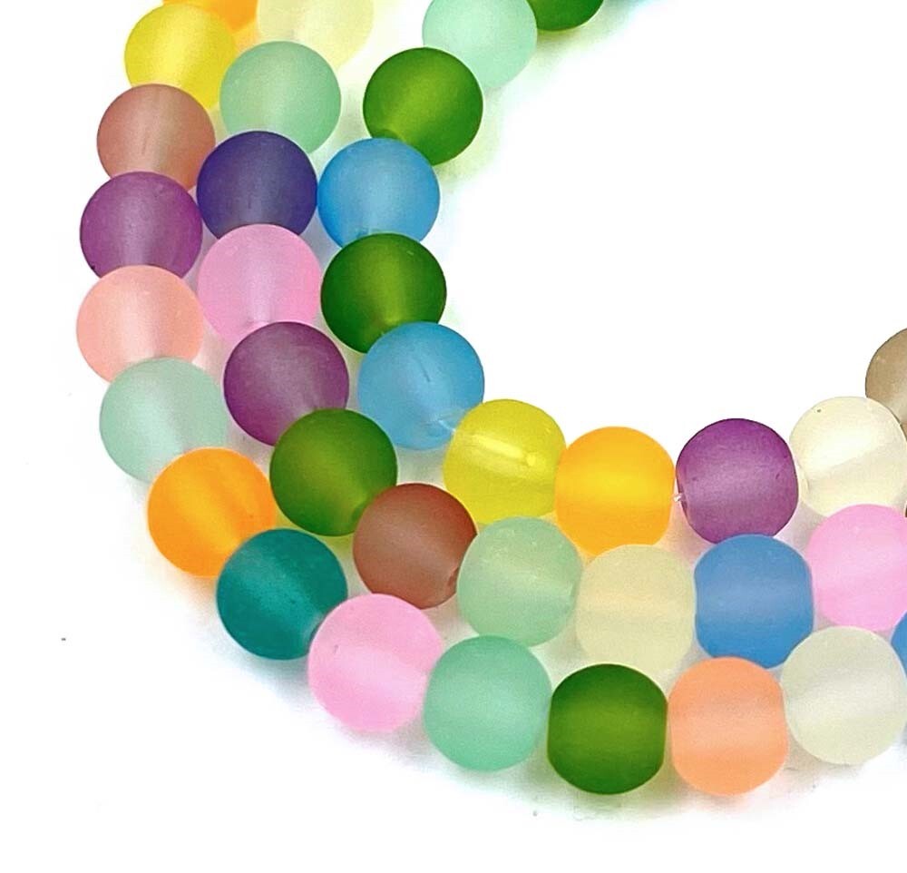 50 Czech Frosted Sea Glass Round Beads Matte – Multicolor Mixed Color 6mm