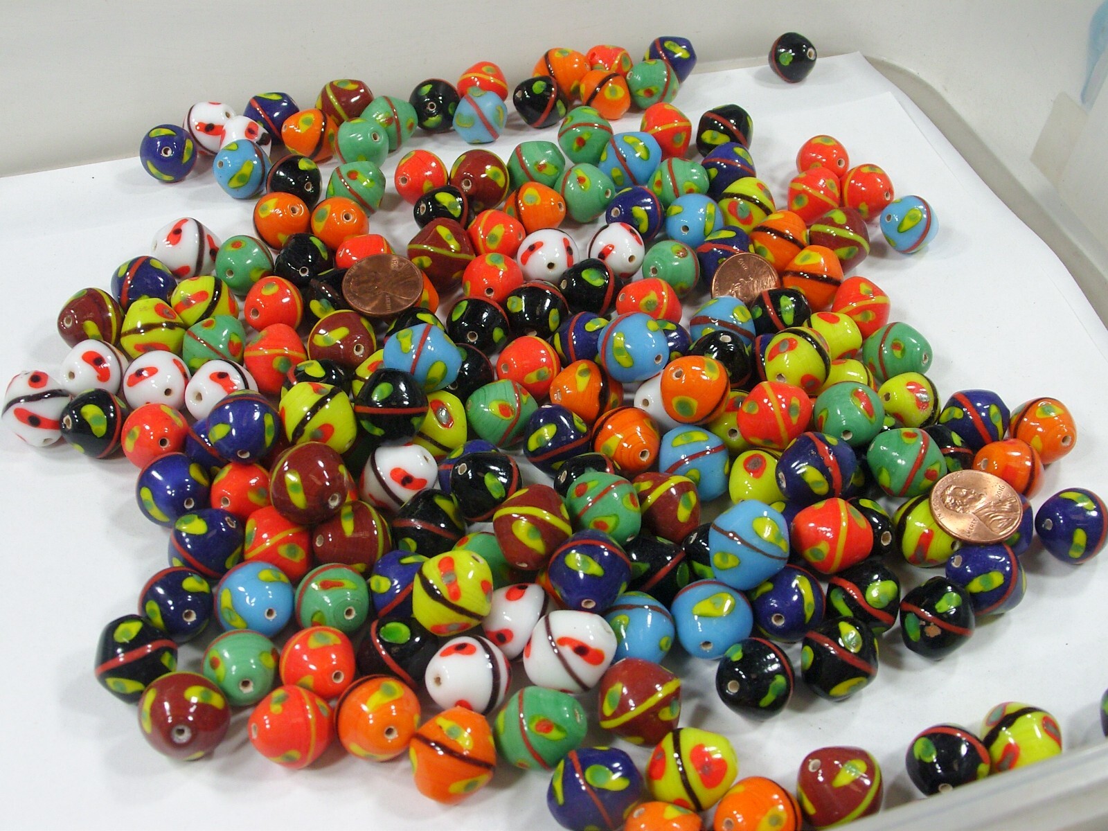 2 Pounds (16mm) India Handmade Multicolor Flower Design Glass Beads (CFT-84) ⭐