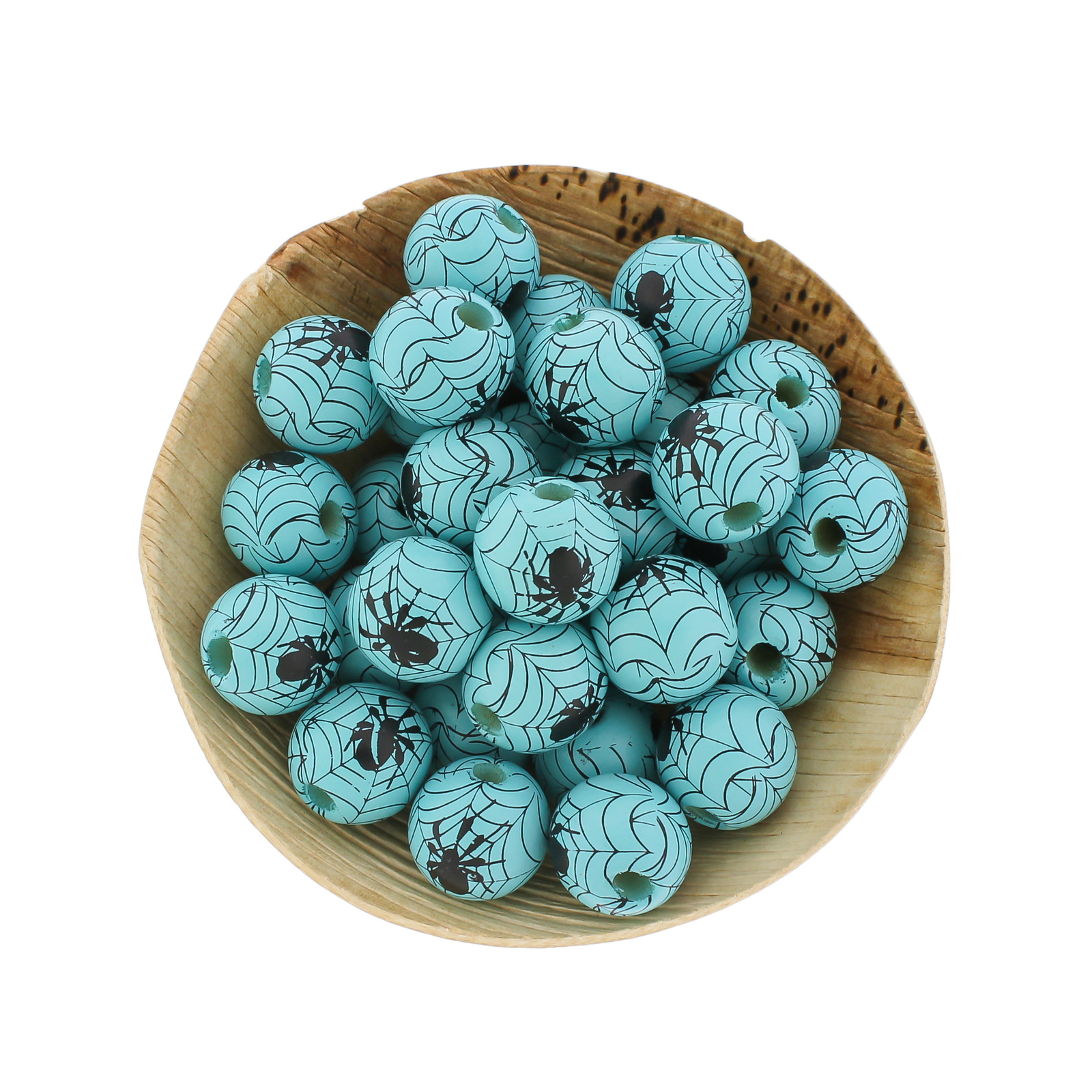 Spacer Wooden Beads 16mm – Blue Spider Web – 10 Beads – BD1540