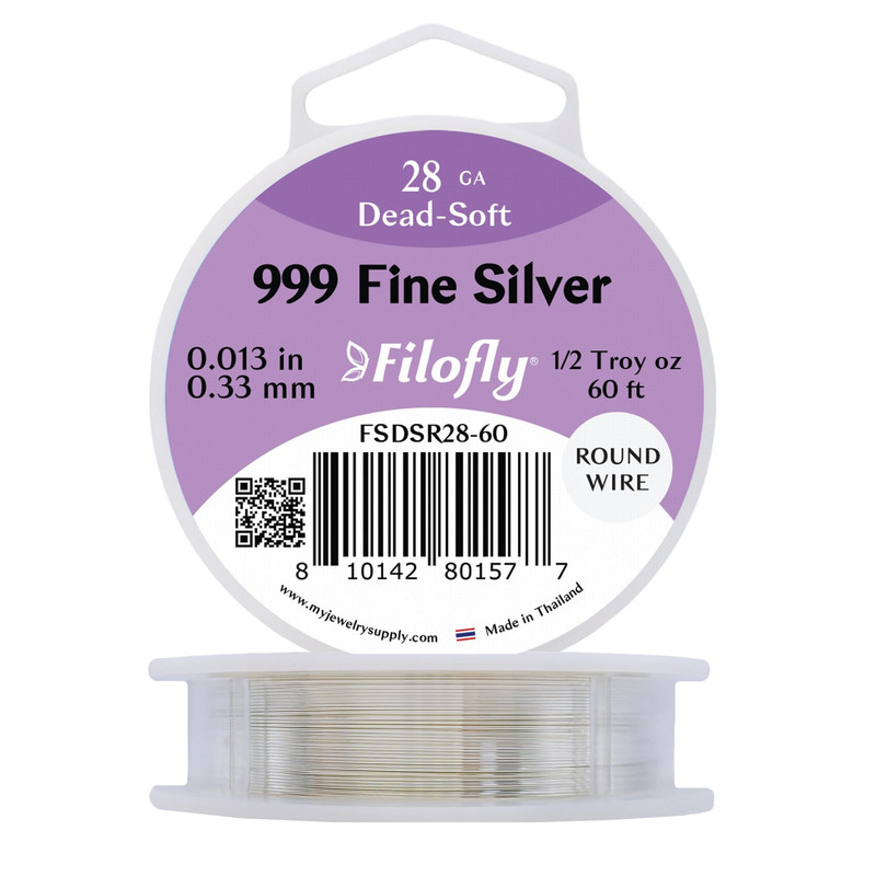 Filofly 28 Gauge 999 Fine Silver Wire Dead Soft Round 1/2 Troy Oz 60 Ft