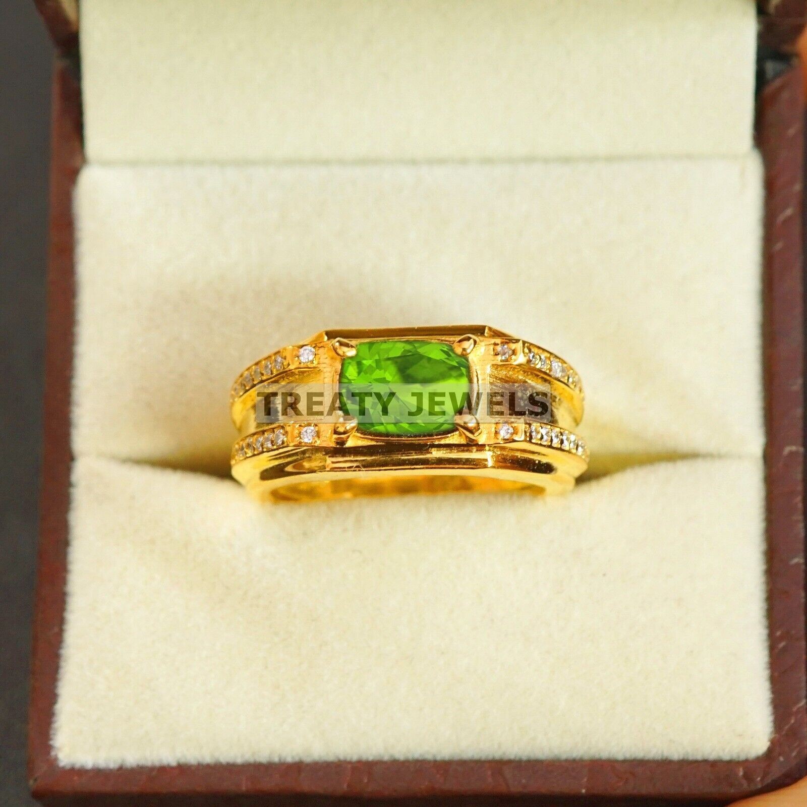 Peridot Oval Cut With 14k Yellow Gold Ring For Men’s #B450 #