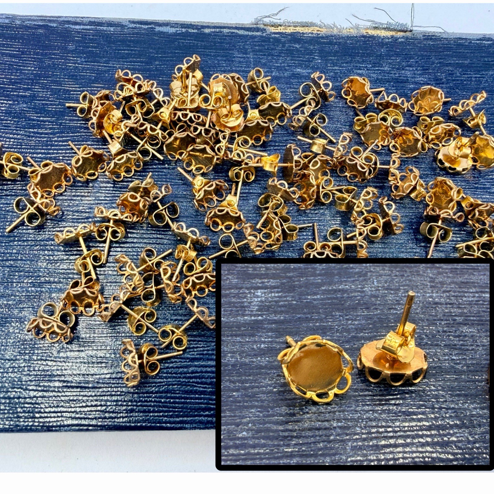 40 Pairs Vintage Gold Tone 6x8mm Earrings Blanks Settings Bezel Jewelry Findings