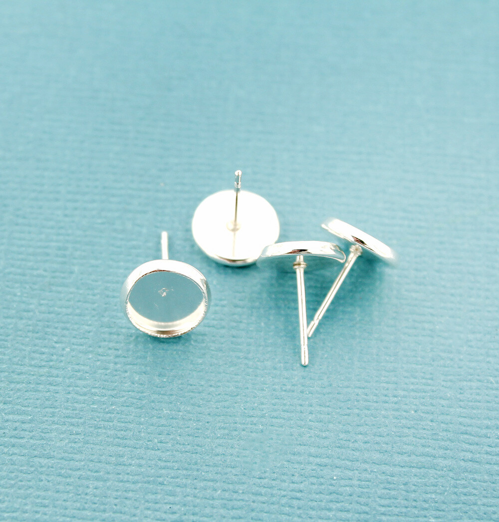 Stainless Steel Earrings – Stud Cabochon – 10mm – 20 Pieces or 10 Pairs – Z1050