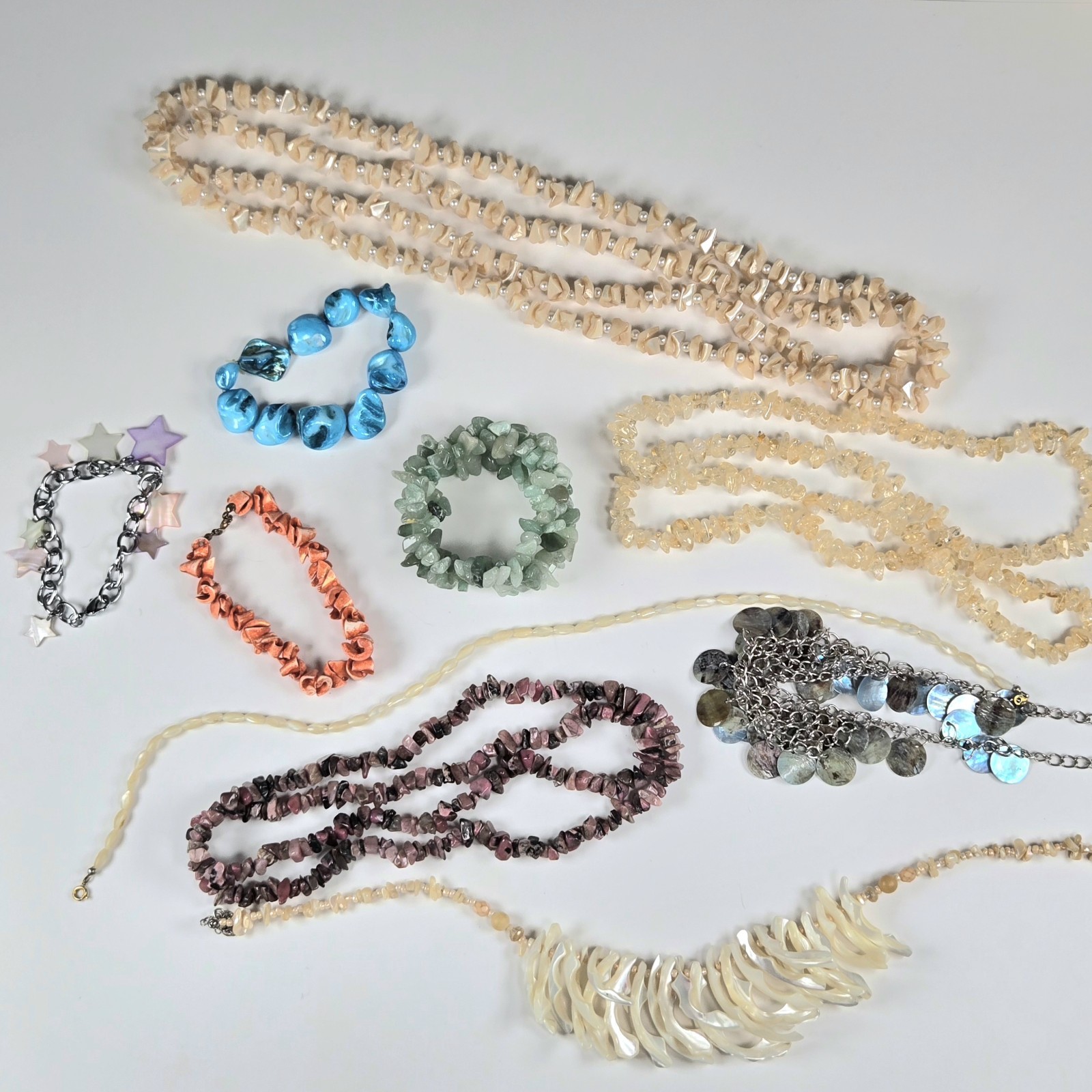 Vintage 600g+ Jewelry Making Destash Lot, Rare Spiny Oyster Moonstone Shell Bead