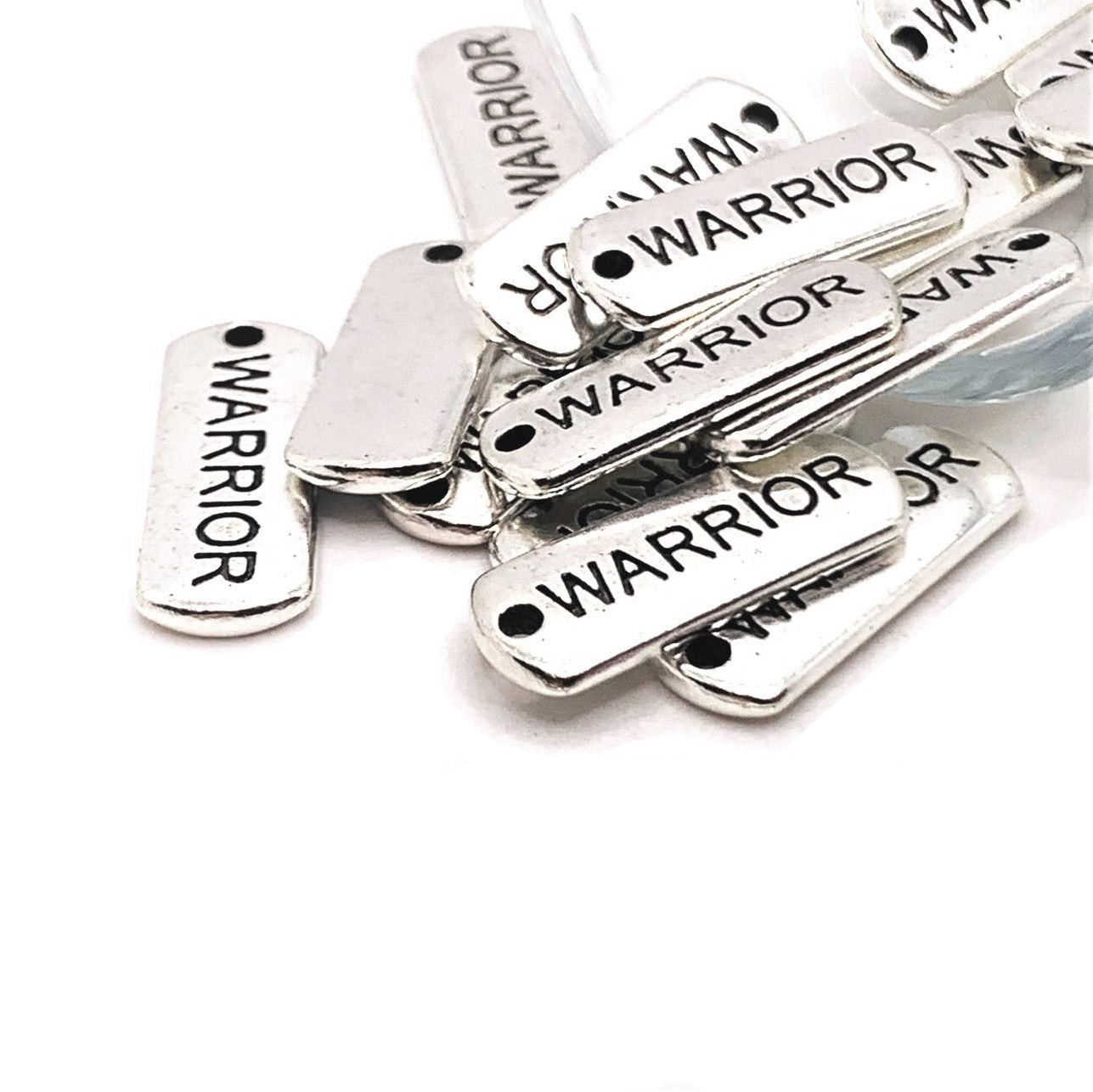 Silver Warrior Word Bar Tag Charms, 8x21mm – US Seller