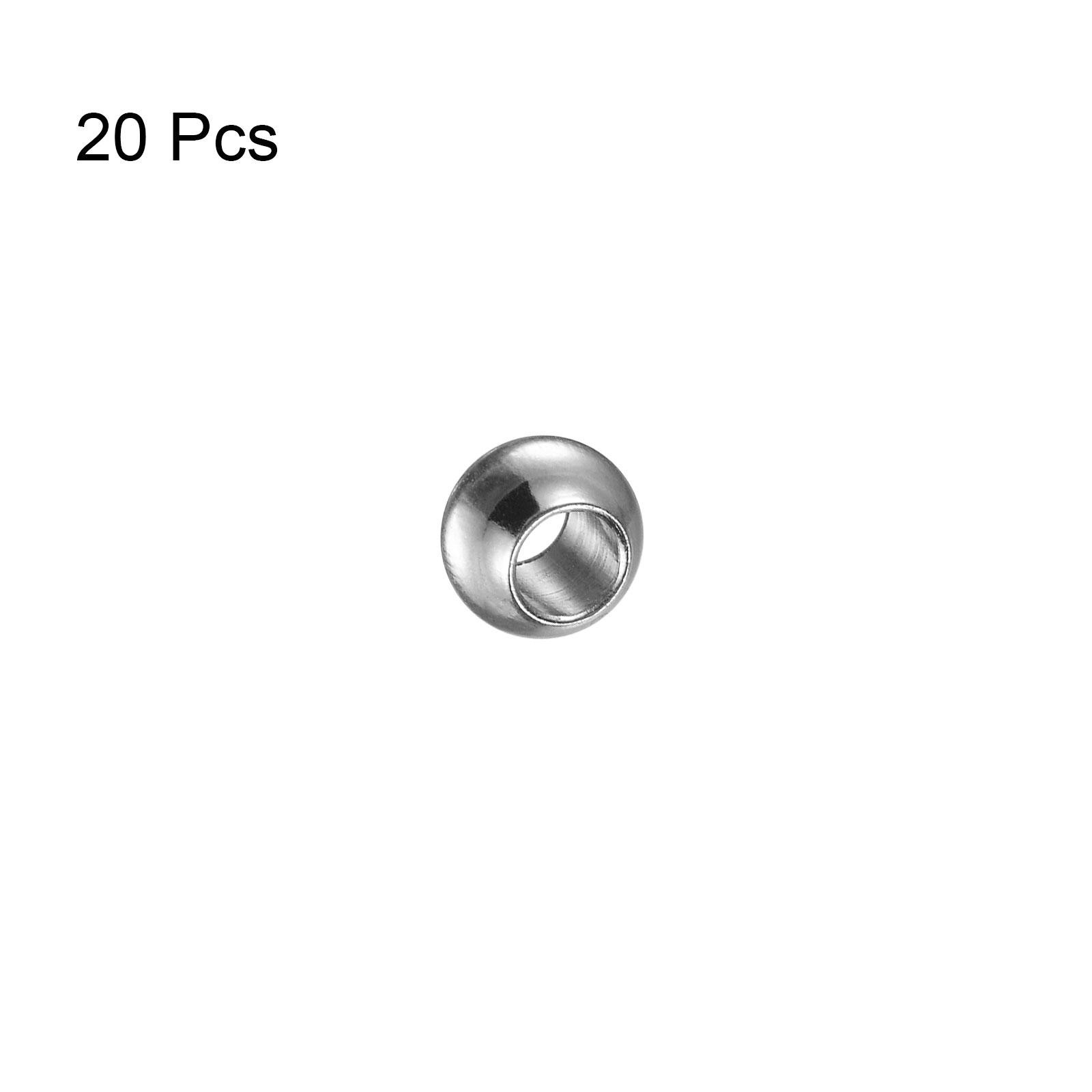 20pcs Beads 6mm Stainless Steel 3mm Hole Dia Bead for DIY Crafts, Silver Tone