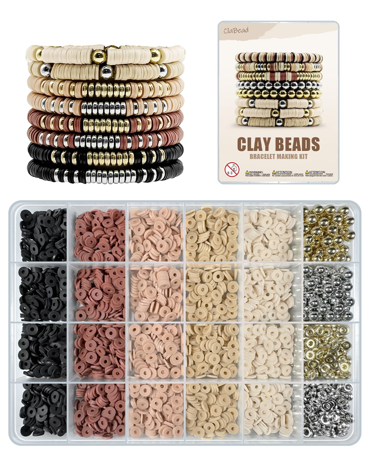 ClaBead Bracelet Making Kit 3200Pcs, Clay Beads Small, Earth Tone