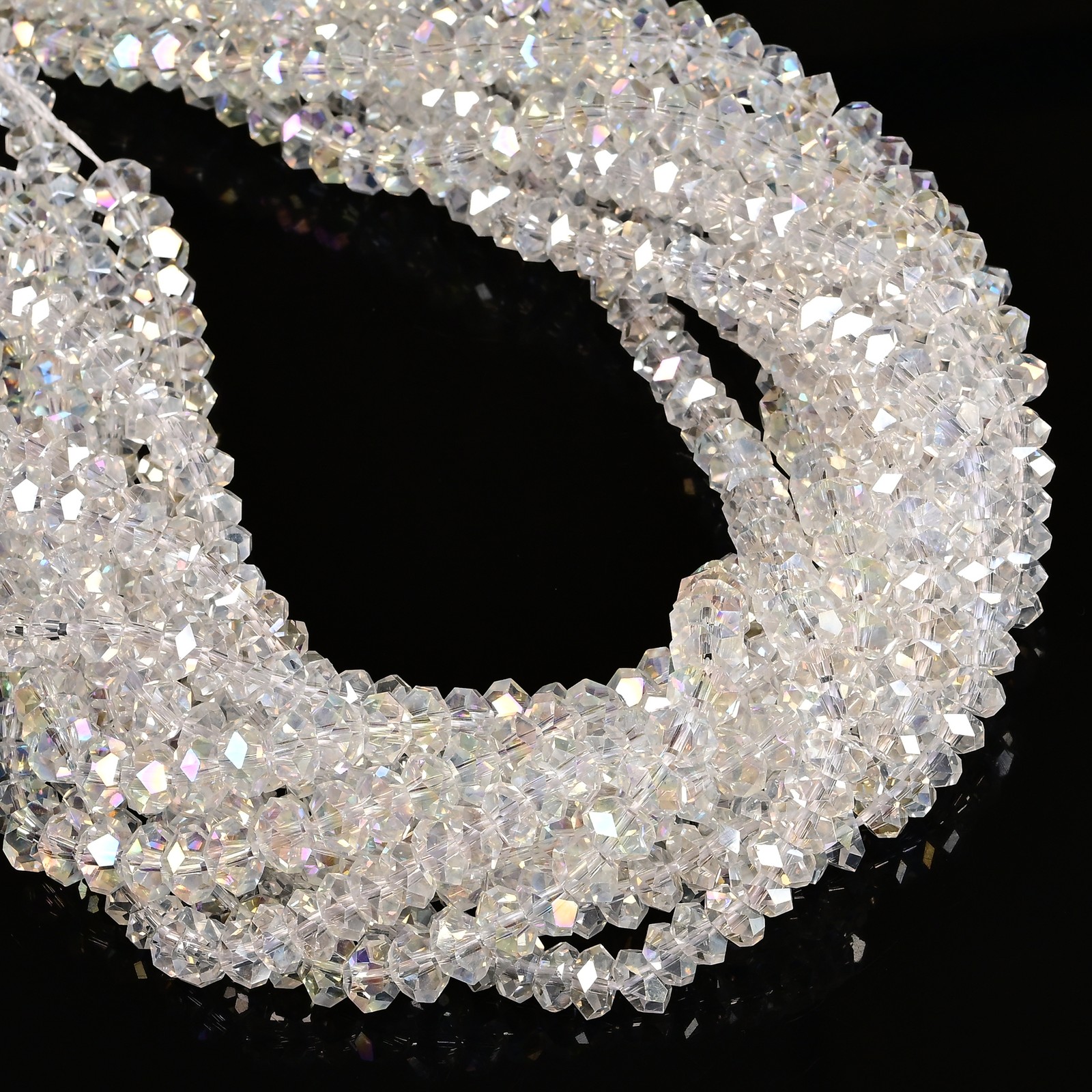 Clear AB K9 Crystal Glass Faceted Rondelle Beads Size 2x4mm 4x8mm 15.5″ Strand