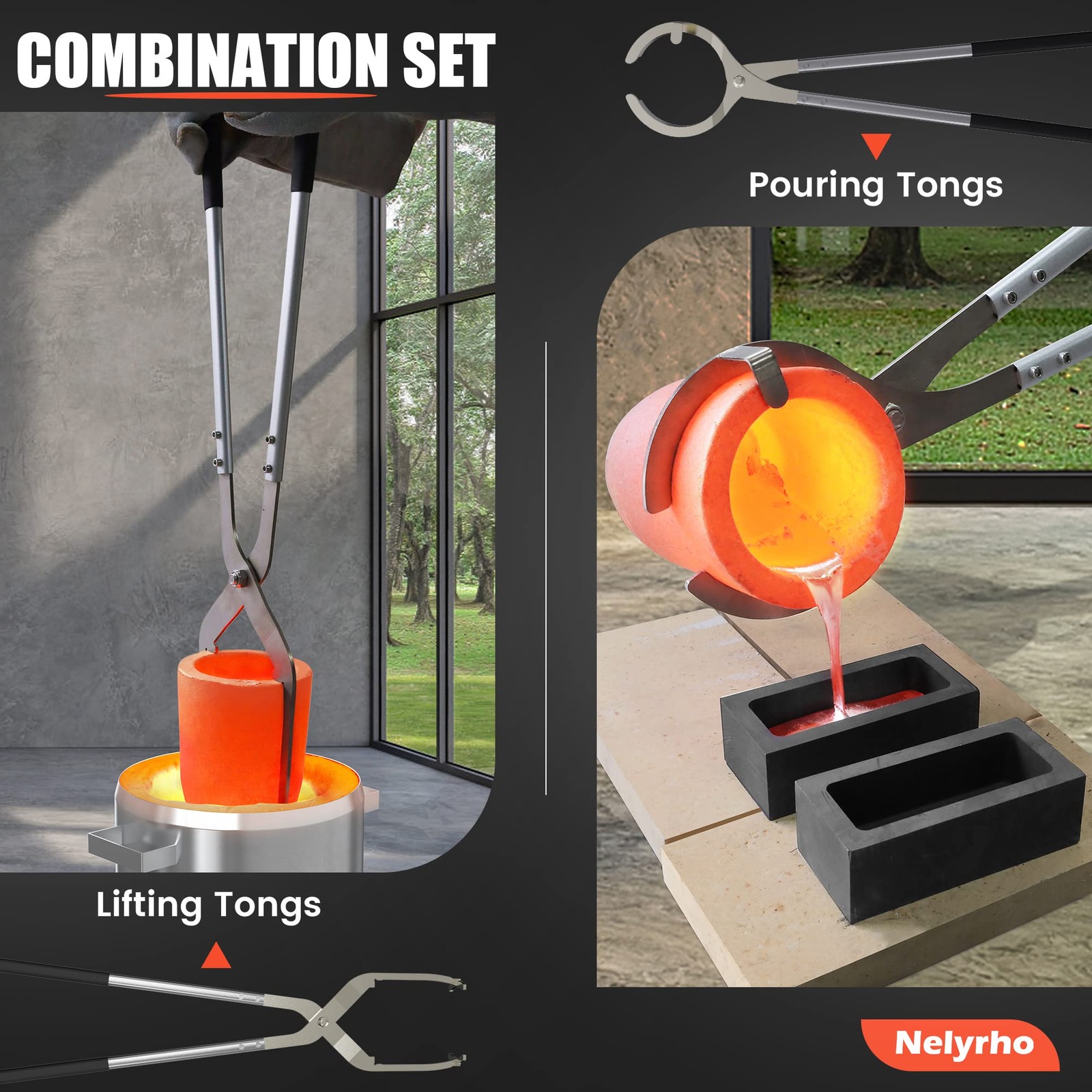 Nelyrho 5 15Lbs-7Kg Crucible Tongs Set Lifting Tongs Pouring Tongs And 2