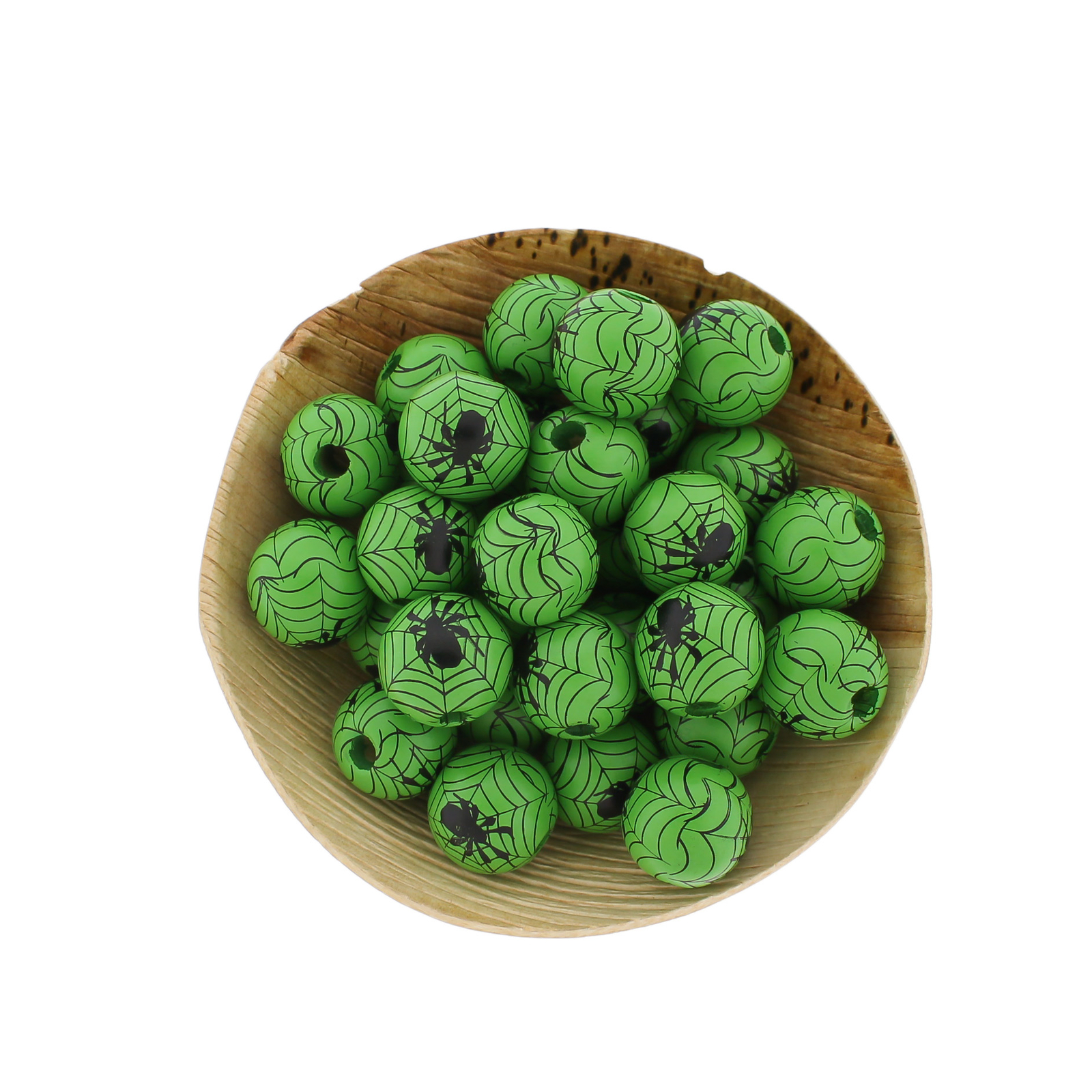 Spacer Wooden Beads 16mm – Green Spider Web – 10 Beads – BD1108