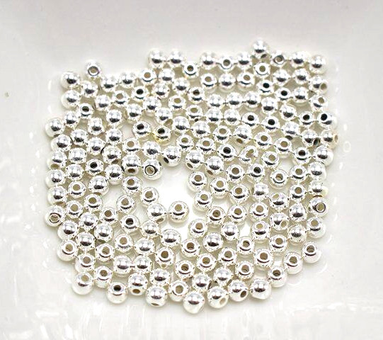 2000 Bright Silver Metallic Acrylic Smooth Round Beads 3mm Spacer Beads